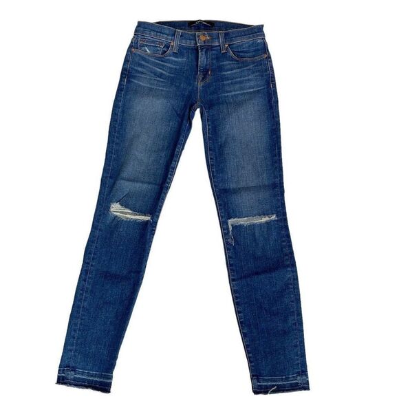 J Brand Blue Wave Capri Jeans Size 25 Med Dark Wash Raw Hems Stretch USA - Picture 1 of 8